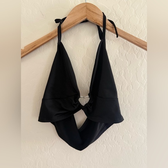 Tops - Black Halter Top with Heart Detail